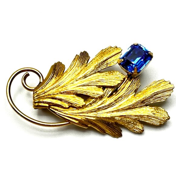 1940s Tru-Kay  Leaf Brooch & Earrings Set—12K Gold-Filled & Czech Crystals—EUC - Picture 4 of 11